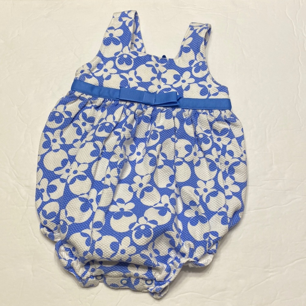 Patsy Aiken blue floral bubble romper 12 months Easter